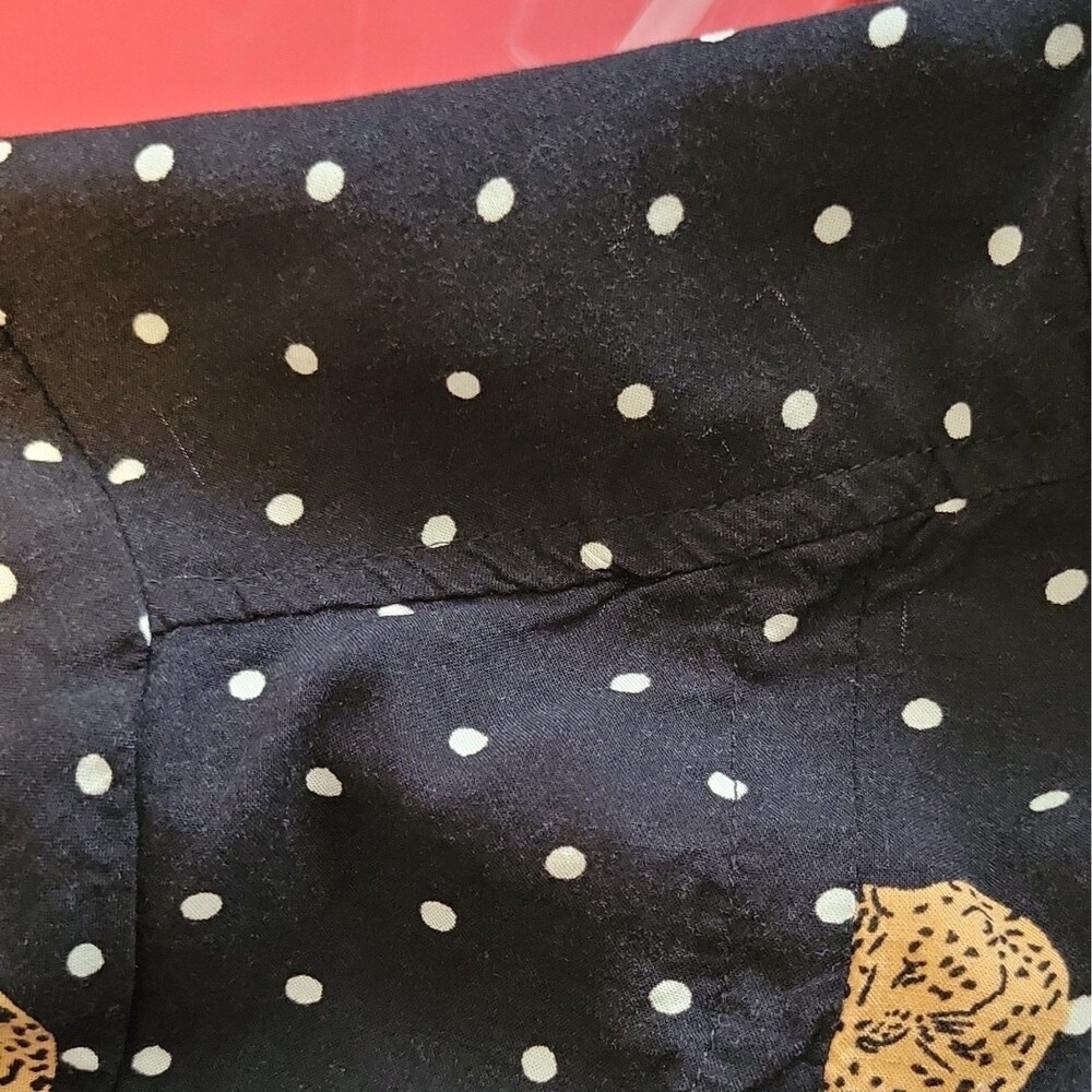 Maeve 4 Black Polka Dot Cheetah Button-Up Blouse Collared Long Sleeve Rayon - Picture 8 of 8